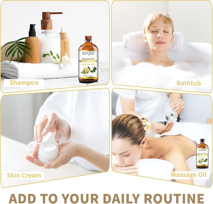 EUQEE Honeysuckle Essential Oil 118ml Pure Honeysuckle Oil Premium Essential Oil - with Glass Dropper Great for Diffuser, DIY Soap, Candle Making - 4Fl. OZ