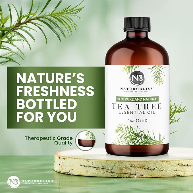 NaturoBliss Essential Oil with Glass Dropper - 100% Pure and Natural - Essential Oils for Diffuser, Aromatherapy, Soap and Candle Making, Tea Tree Essential Oil, Tea Tree Oil, 4 Fl Oz