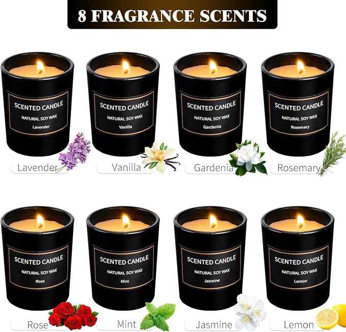 Scented Candles Gifts for Women Men, 8 Pack 3 Oz Scented Candles for Home, Natural Soy Wax Strong Fragrance Long Lasting Aromatherapy Candles for Women Men, Gifts for Birthday