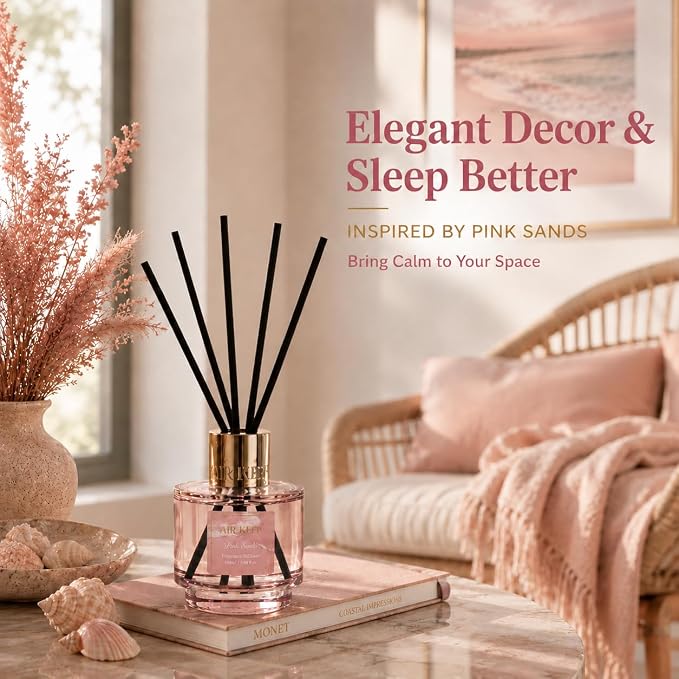 Airkeep Reed Diffuser Set with Refill & 8 Reed Sticks, 6.96 fl oz Pink Sands Home Fragrance, Long Lasting Aromatherapy Diffuser for Bedroom, Bathroom & Living Room