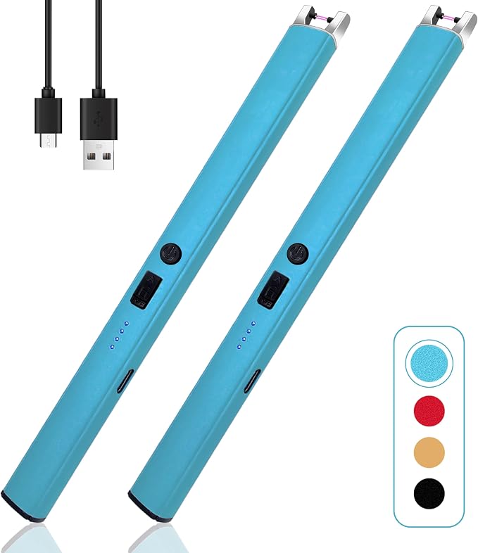 2 PCS Candle Lighter,Windproof Flameless Electric Lighter with LED Power Display ＆ Safety Switch, Upgraded Plasma USB Rechargeable Lighters for Birthday Camping BBQ (Blue)