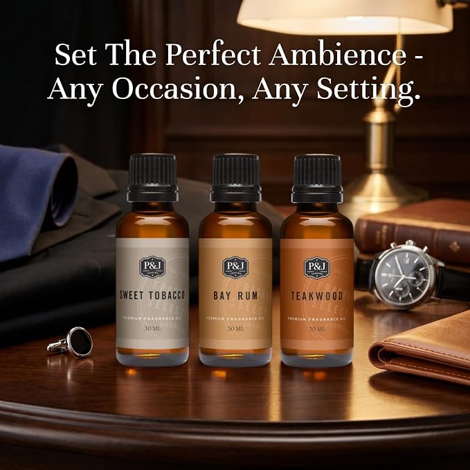 P&J Trading His Trio Set of 3 - Teakwood, Bay Rum & Sweet Tobacco - Premium Concentrated Trio Set for Candle Making, Diffusers, Soap Making, Car Freshies & DIY Crafts - USA Made, 30 ML