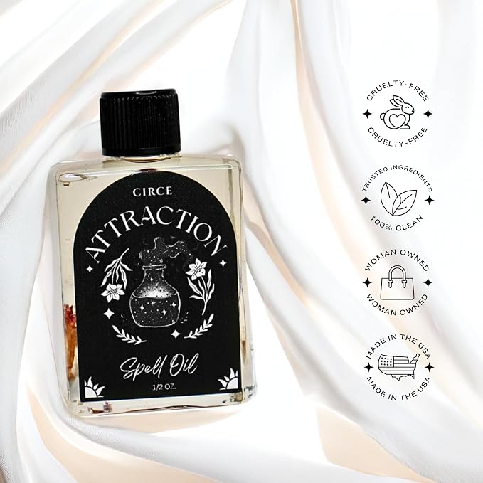 CIRCE Attraction Spell Oil - Enhance Magnetic Energy, Invite Positivity & Love - Add to Bath, Use in Rituals, Wear as Fragrance to Align w/Desires - Rose Petals, Cinnamon Chips & Grapeseed Oil- 1/2oz