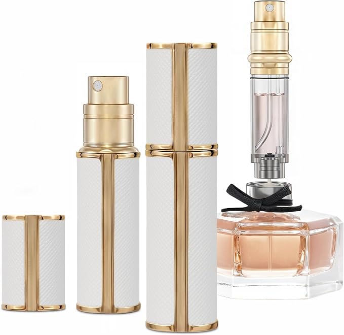 5ml Perfume Spray Bottle, AG00WH Leather Refillable Dispenser Bottom Fill Fragrance Scent Container, Portable and Leak-proof Suitable for Traveling & Outgoing (White)