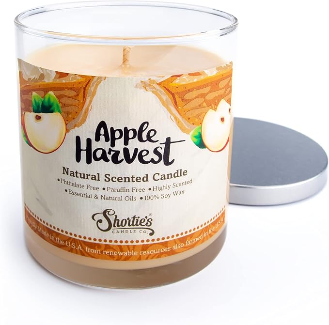 Apple Harvest Scented Natural Soy Candle, Essential Fragrance Oils, 100% Soy, Phthalate & Paraben Free, Clean Burning, 9 Oz.
