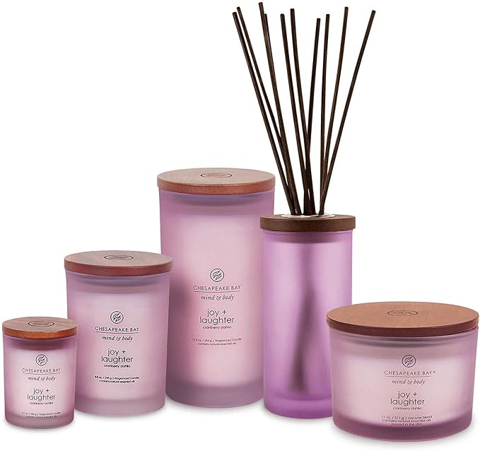 Chesapeake Bay Candle Joy + Laughter Scented Candles Cranberry Dahlia Medium 2-Pack Long Burn Time Home Décor