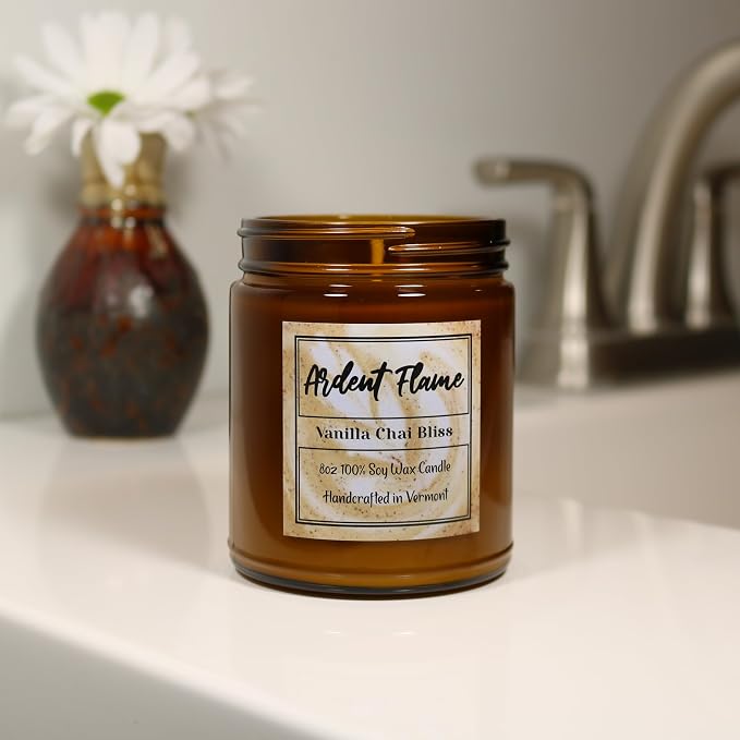 Candles | Vanilla Chai Bliss | 100% Natural Soy Wax Candle for Home Decor | Highly Scented | Premium Fragrance | Handmade in Vermont, USA | 8 oz | Long Lasting | Gift for Women and Men