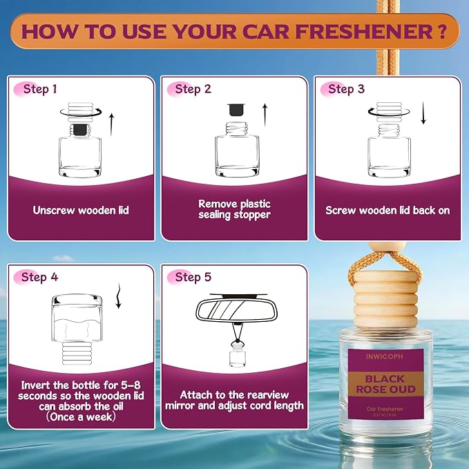 Car Air Freshener Diffuser Hanging, Black Rose Oud Fragrance Oil