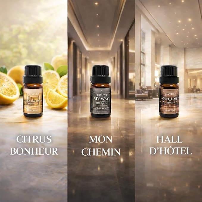 Hotel Collection Essential Oils for Diffusers for Home-6x10ml Luxury Scented Oil Set with Luxury Night,Jasmine Peppermint,White Tea,Citrus Happiness,My Way,Hotel Lobby,Gift for Women and Men