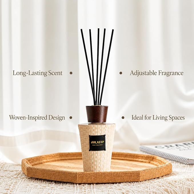 Airkeep Reed Diffuser Set, Clean Linen 5.1 fl oz (150 ml), Long Lasting Home Fragrance with Reed Diffuser Sticks, Decorative Room Diffuser for Bathroom, Bedroom, Living Room & Office