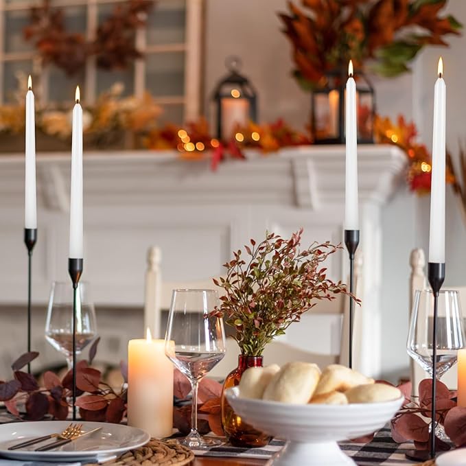 WPONSZU 50 Pack White Taper Candles, 7-8 Hours Burn Time, Unscented, Smokeless and Dripless, 4/5 x 10 Inch for Christmas,Household,Dinner,Wedding,Valentine's Day,Party and Home Décor Candlesticks