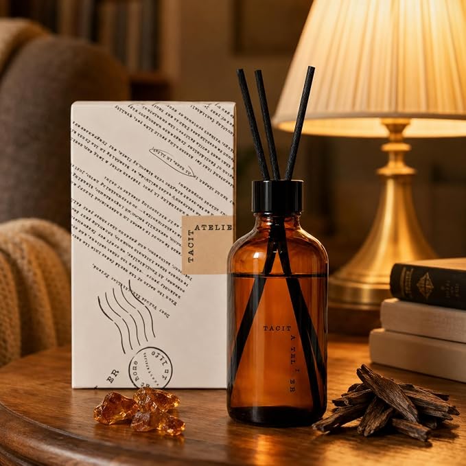 Amber Oud Reed Diffuser Set, 6.7 fl oz, Warm Woody | Saffron, oud & amber scent; alcohol-free formula; for study, lounge & bedroom