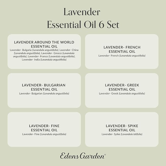 Edens Garden Lavender Essential Oils 6 Set – 100% Pure Therapeutic Grade Aromatherapy for Stress Relief, Calming & Home Diffusers – Natural, Vegan & Fragrance Oil Free Floral Scents, 10 ml/ 6 Pack