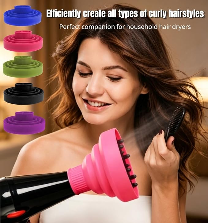 Silicone Hair Dryer Diffuser, Universal Collapsible Diffuser, Foldable Blow Dryer Diffuser for Curly Hair, Portable Hair Diffuser Styling Tool for Frizz-Free Curls & Waves (Blue)