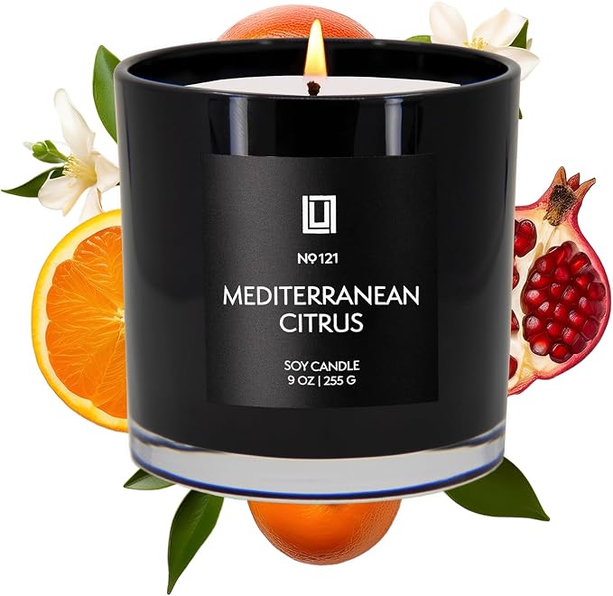 Lulu Candles | Mediterranean Citrus | Smells Fresh & Sweet | Luxury Scented Soy Jar Candle | Hand Poured in The USA | Highly Scented Long Lasting (9 Oz.)