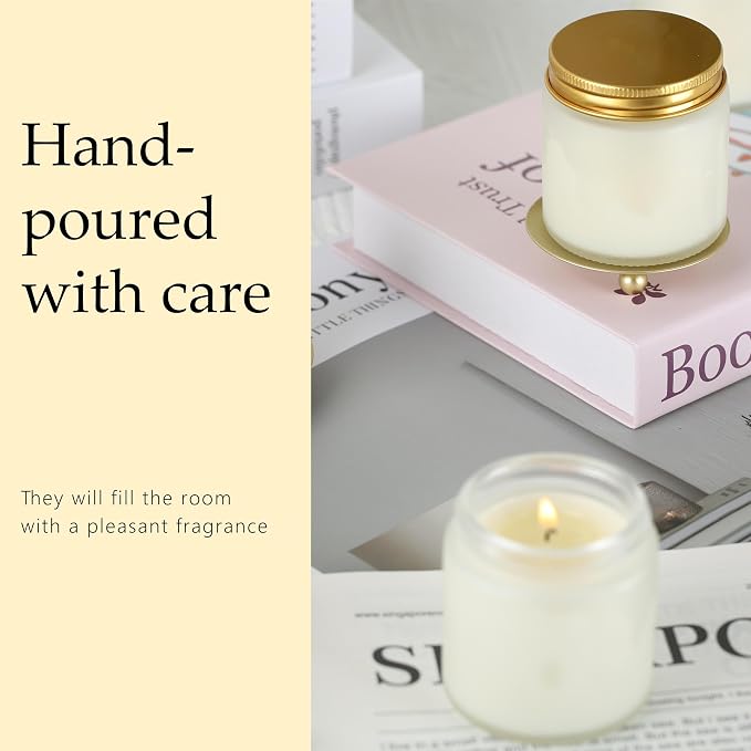 24 Pcs 4 Oz Mason Jar Candles, Vanilla Scented Soy Candles Bulk Set for Stress Relief and Relaxation, Great Favors for Wedding, Christmas, Housewarming Gifts (Gold,Frosted Glass, Vanilla, 24)