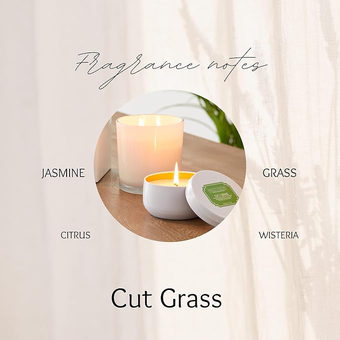 Field + Fleur - Reed Diffuser Set - Home Fragrance Diffuser - Refresh Home, Bedrooms, Bathrooms & More - Notes of Clover, Green Grass, Wisteria & Jasmine - Made in the USA - Cut Grass Scent - 4 oz
