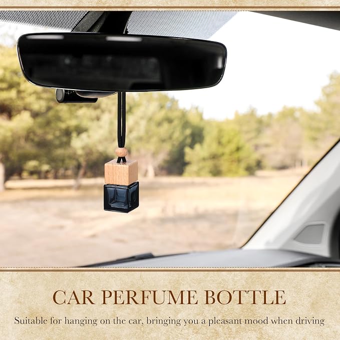 BBTO 50 Pcs Hanging Car Air Freshener Black Car Diffuser Bottles Empty Glass Perfume Bottle Freshener Diffuser Bottles Pendant for Essential Oil Fragrance Aromatherapy Ornament(Cube)