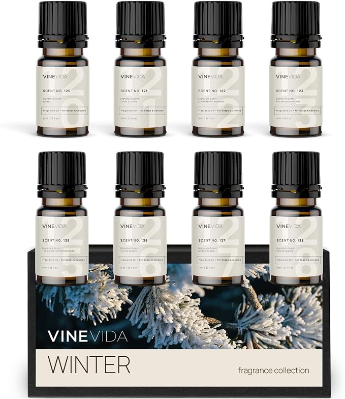 VINEVIDA [Set of 8] Winter Scents for Candle Making, Made in USA Candle Fragrance Oil, Soap Making Essential Oils, Diffuser Oil Scents