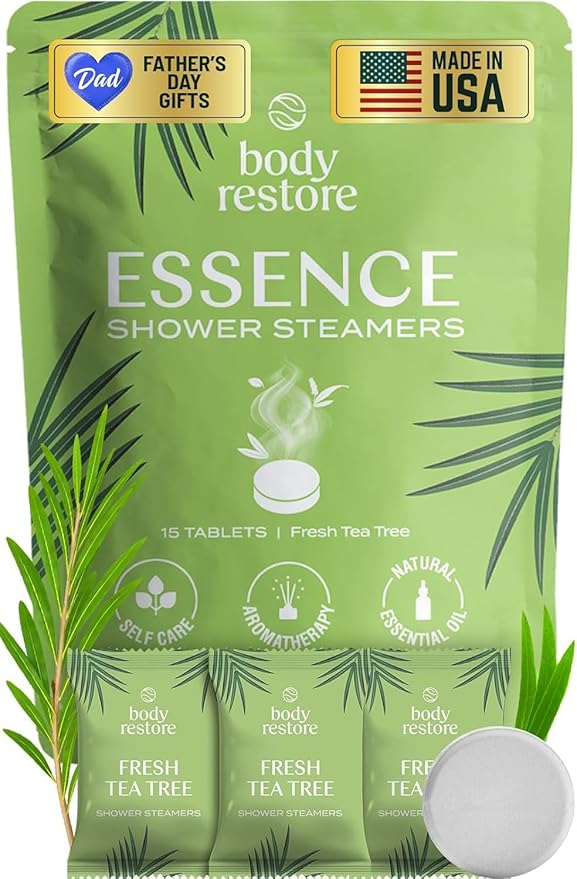 Body Restore Shower Steamers Aromatherapy 15 Pack – Fathers Day Gift for Dad, Birthday Gifts for Women & Men, Spa Stress Relief & Relaxation Self Care Gifts – Premium Tea Tree Essential Oil Tablets
