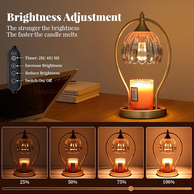 GOODBUY Candle Warmer Lamp with Timer Dimmable: Electric Candle Warmer Birthday Gifts for Women, Mothers Day Gifts for Mom, House Warming Gifts New Home Decor Wax Warmer for Jar Candles with 2 Bulbs
