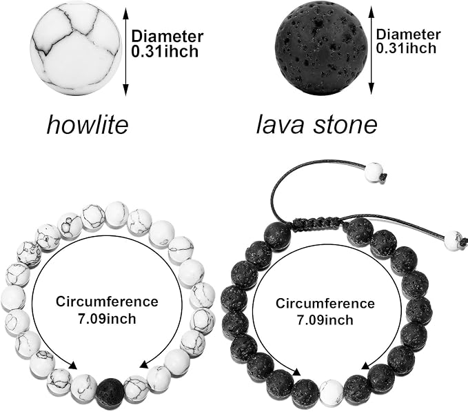 BBTO 4 Pcs Couples Bracelets Long Distance Matching Bracelets 8mm Howlite Beads Black Matte Agate for Couples Gift Religion Charm Friendship BFF Jewelry