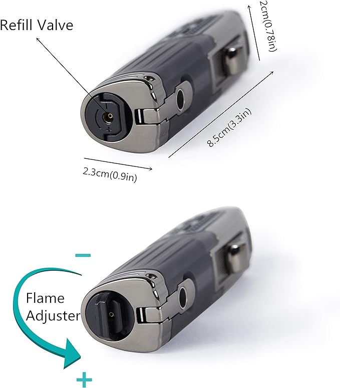 TOMOLO Cigar Lighter Triple Jet Flame Torch Lighter Refillable Butane Lighter with Cigar Punch, 2 Pack, Charcoal