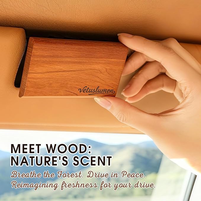 Car Air Freshener - 3 Pack (Amber-Teak-Pine) Wooden Air Freshener, Natural Essential Oil Scents, Car Accessories for Women, Smell Good Premium Automotive Gift Set - Metal Clip Included