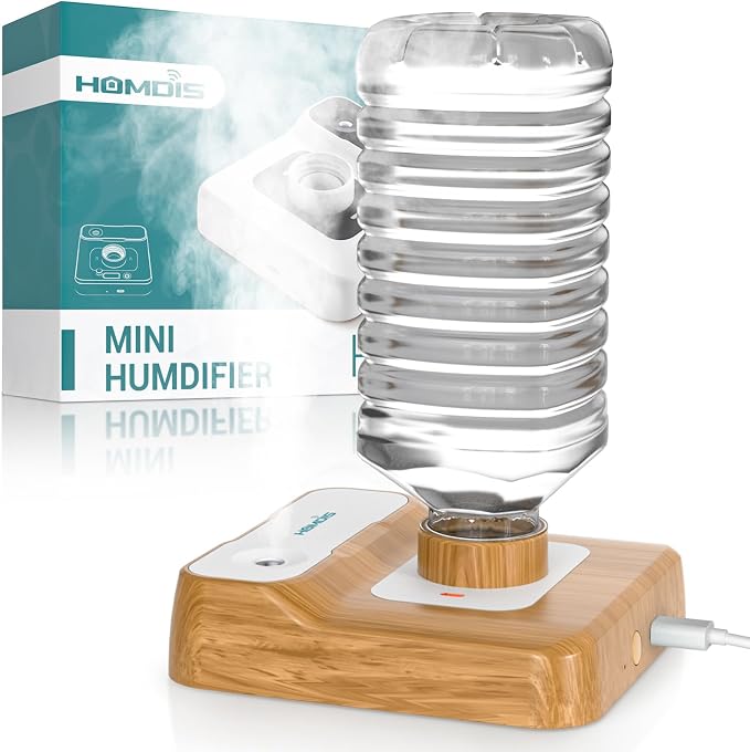Portable Humidifiers for Travel, Small Mini Humidifier with Auto Shut-Off, Nightlight and Storage Bag for Hotel, Bedroom or Office, Plant Humidifier Indoor, Wood Grain