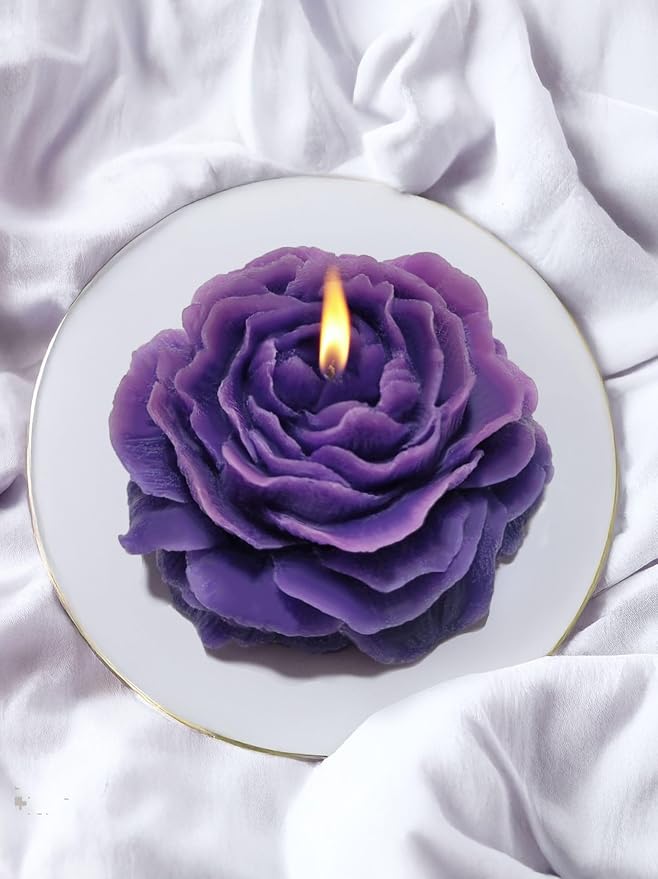 Peony Flower Shaped Candle with Scent, Soy Wax Blend Aromatherapy Candle, Gift Candle, Gifts for Women, Candles for spa, Stress Relief, Meditation, Wedding, Home Decor, Relaxing Atmosphere, (Violet)