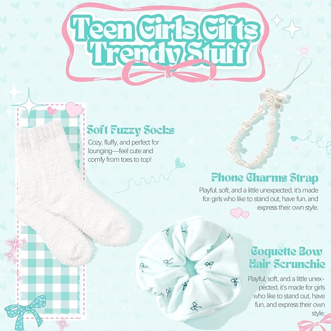 Gifts for Teen Girls, Teen Girl Gifts Trendy Stuff, Coquette Cute Bow Birthday Christmas Ideas Valentines Day Gift for Teen Girls Teenage Tween Daughter Sister Friend 14-16 16-18 Preppy Box Set