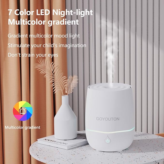 Essential Oil Diffuser, 200ML Diffusers for Home Scent Aromatherapy Diffuser Air Desk Humidifier Oil Diffuser romfor Bedroom Room Office with 7 Color LED Lights Quiet Waterless Auto Shuts-off (White)