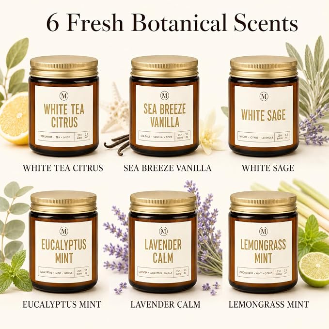 6 Pack Candles for Home Scented - 6 x 3.5oz Soy Wax Candles, 20-25 Hours Long Burn Time, Aromatherapy Candles Gifts Sets for Women Birthday