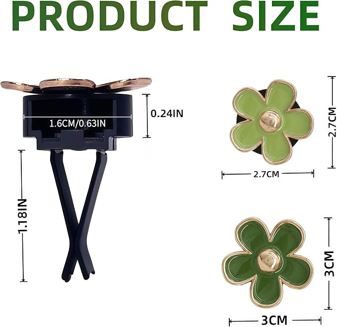 6Pcs Green Daisy Car Air Vent Clips, 2 Sizes Sage & Olive Green Flower Air Fresheners, Refillable Diffuser & Cute Dashboard Decor Accessories for Women & Girls