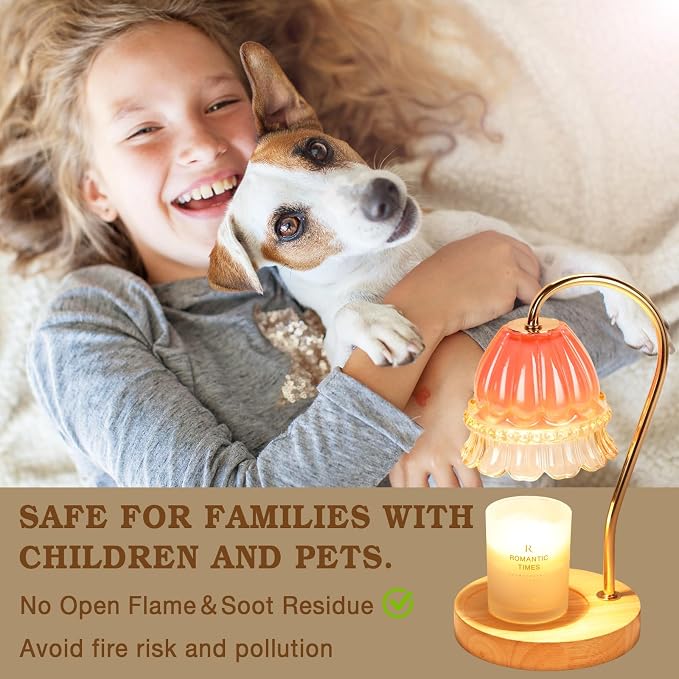 Funistree Flower Candle Warmer Lamp with Timer, Dimmable Candle Lamp Warmer, Christmas Birthday Gifts for Women Mom Her, Housewarming Home Decor, Lotus Wax Warmer for Yankee - Pink Flower 10 Inch