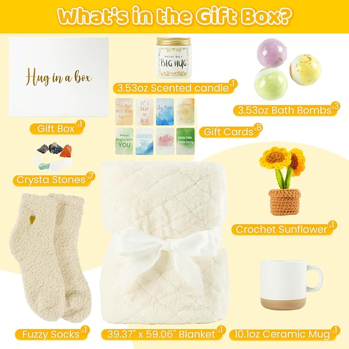 Self Care Gifts for Women, Get Well Soon Gifts, Birthday Gift for Women, Spa Care Package, Gift Baskets for Mom, Friends, Sister, Girlfriend, Wife, Her, Hug in a Gift for Christmas, Anniversary
