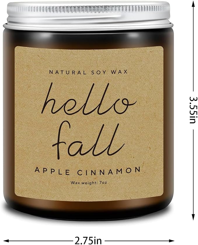 Fall Decorations for Home - Fall Candles, Gifts for Women, Natural Soy Wax Apple Cinnamon Scented Candles