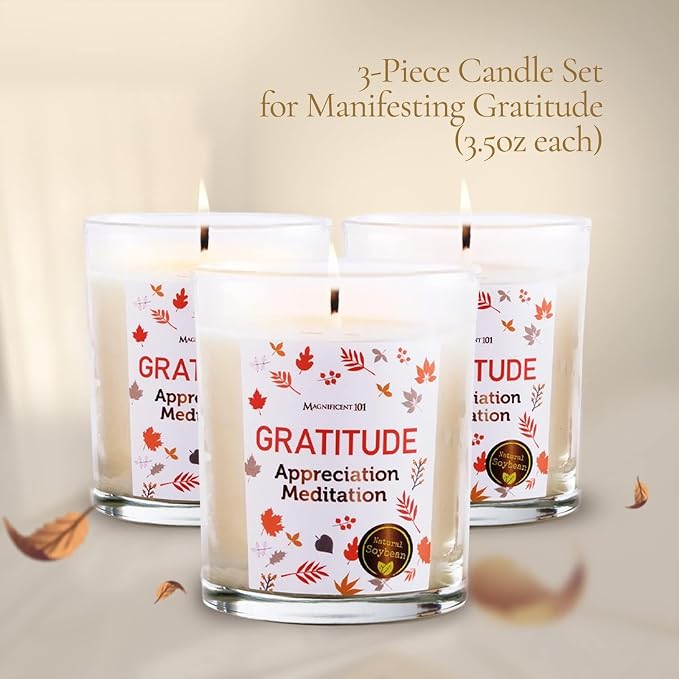 MAGNIFICENT 101 Money Candle Set - 3 Pack Gratitude & Abundance Candles - 3.5 Oz Each, Multicolor - 42 Hr Burn Soy Wax for Cleansing Negative Energy