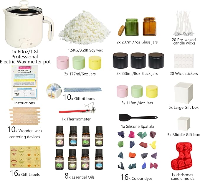 Aroparc Premium Candle Making Kit for Adults with Electric Wax Melter DIY Candle Making Supplies All-in-One, Wax, Wicks, Fragrance Oils & Tools – Perfect for Beginners & Advanced Crafters