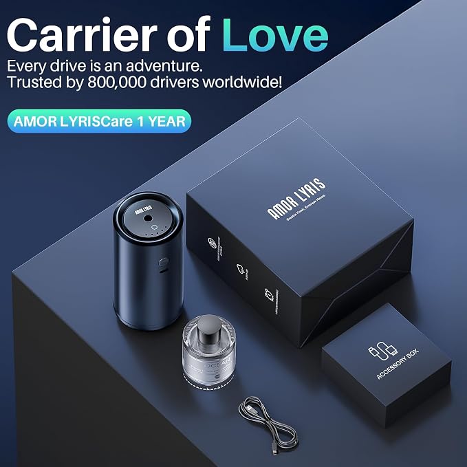 Smart Car Air Freshener, Car Air Freshener Diffuser with 100ml Perfume, Long Lasting Lasts 6 Months, RGB Music Syncing Light, Auto On/Off, 5 Adjustable Rechargeable Aroma Diffuser, Cologne