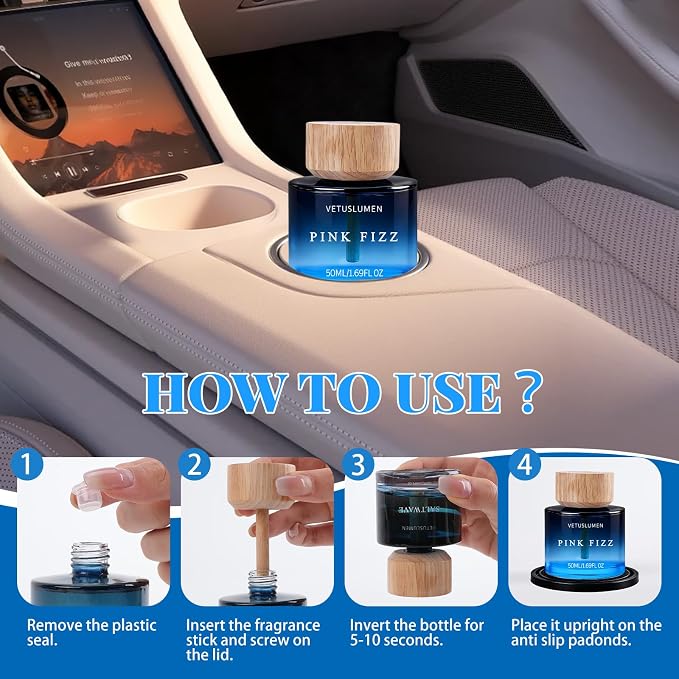 6 Pack Car Air Freshener, 50ml (1.7fl oz) / Each Large Capacity Air Freshener Diffuser Set, Natural Essential Oil Fragrance Aromatherapy, Long-Lasting Scent for Car Cup Holder Accessories