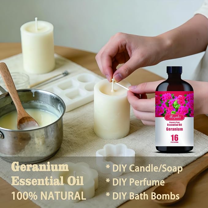 Geranium Essential Oil, Geranium Oil for Skin Care, Diffuser, Humidifier, Massage, DIY Soap, Candle, Yoga, Gift Ready,Geranium Fragrance Oil - MLYNKL Essential Oils (16.33 fl oz / 490ml)