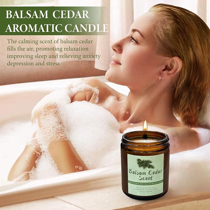 Balsam & Ceda Candle Jar, Scented Candle with up to 50 Hours of Burning Time, Soy Wax Blend for Consistent Long Lasting Scent, Aromatherapy Gift for Men and Women