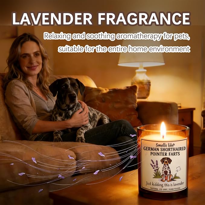 German Shorthair Pointer Decor Gifts for Women - Dog Mom Owners Candle Decor German Shorthair Pointer Farts Candle Themed Gifts for Pet Lovers Crafted by Natural Soy Wax Lavender Scented Candle