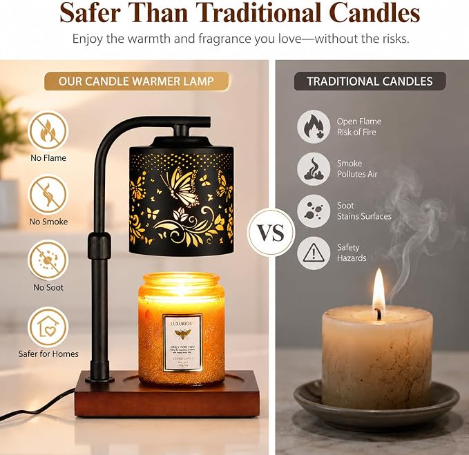 mocosa Candle Warmer Lamp with Adjustable Height Dimmable for New Home Decor Electric Candle Warmer for Jar Candles Birthday Gifts for Women Mom(05-Butterfly)