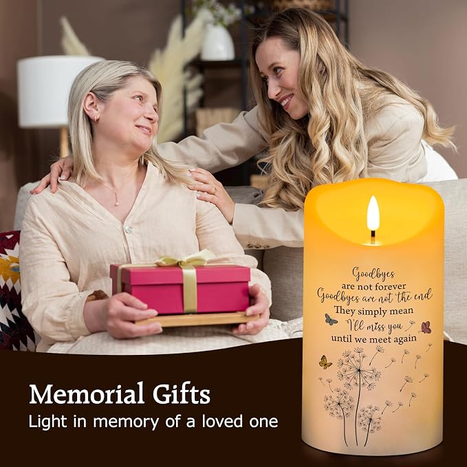 Flameless Memorial Candle, Real Wax LED Light with Remote Sympathy Gift Bereavement Gifts for Loss of Loved One Memorial Gifts for Loss of Mother Father Remembrance Gifts (4" x 7")