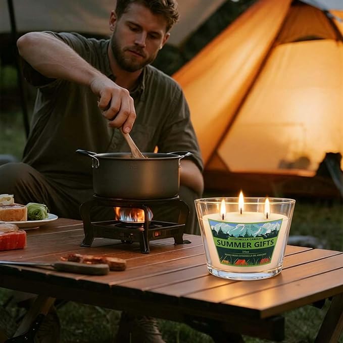 2 Pack 3-Wick Glass Cup Citronella Candles(14oz), Natural Soy Wax Clean Burning & Smokeless,citronella Scented Candle & Outdoor Candle,Camping Bar Counter Yard, Summer Gift.
