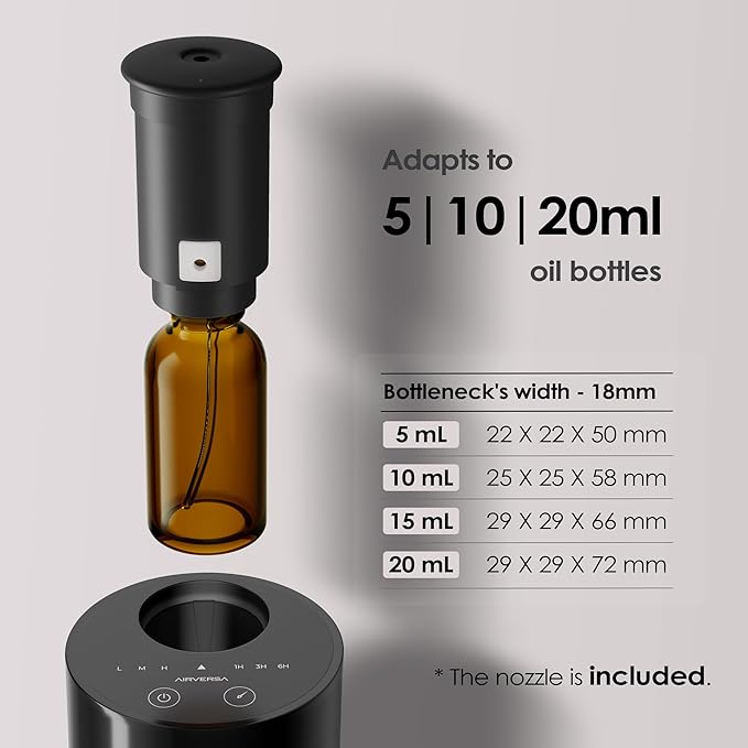 Airversa Waterless Diffuser for Essential Oil, Car Diffsuer, Battery Operated Nebulizer, 0.7 Fl Oz/ 20mL, Mini Scent Air Machine, 3 Timers & 3 Mist Levels for Home, Room, Office - AN6 Black 2 Pack