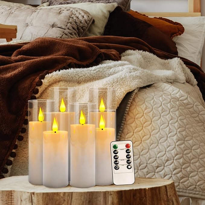 YOROXRG Set of 24 Flickering Flameless Candles Battery Operated with Remote and 2/4/6/8 H Timer Plexiglass Led Pillar Candles with Realistic Moving Wick Candles for Home Decor (D2.2"xH 5"6"7")(White)