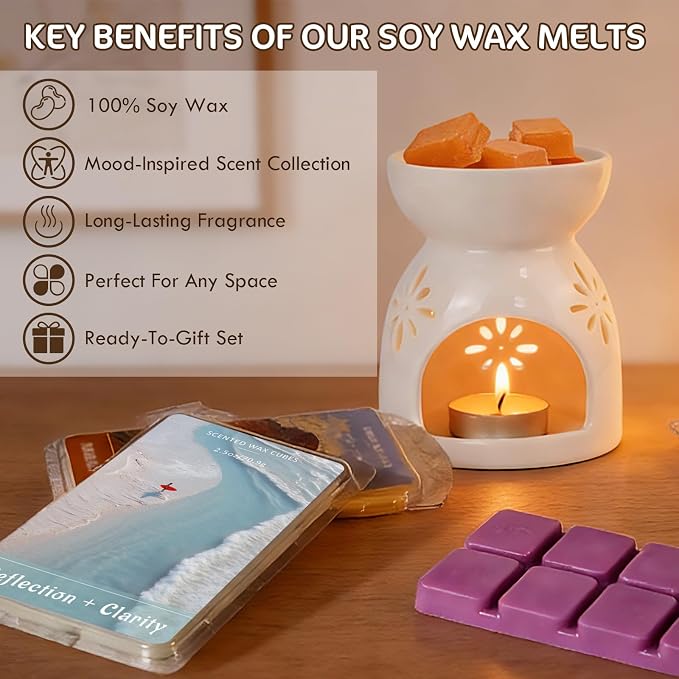 SCENTORINI Wax Melts, Soy Wax Cubes for Relax Healing, Summer Scents Wax Tarts for Warmer, Highly Scented Wax Melts Gift Set for Home Fragrance, 8 Pack